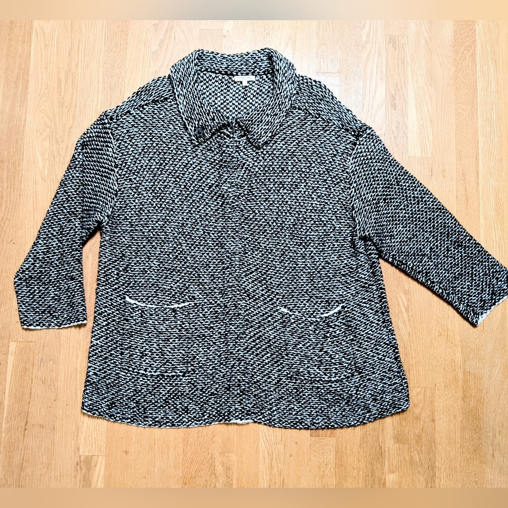 Eileen Fisher 3X Sweater Coat Jacket Chunky Cotton Knit Pockets Warm Black/White